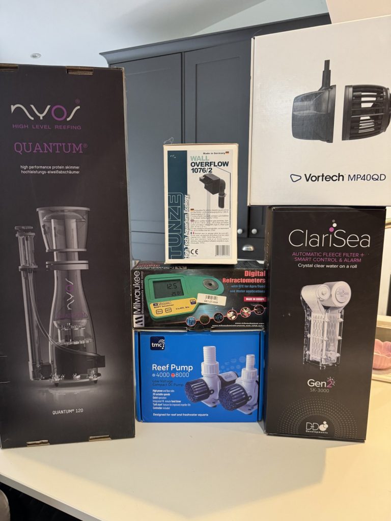 Assortment of marine aquarium equipment